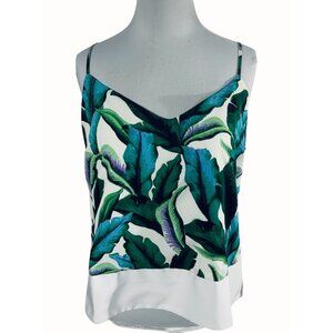 Women’s Tropical Leaf Print Camisole Tank Top - White/Green/Blue